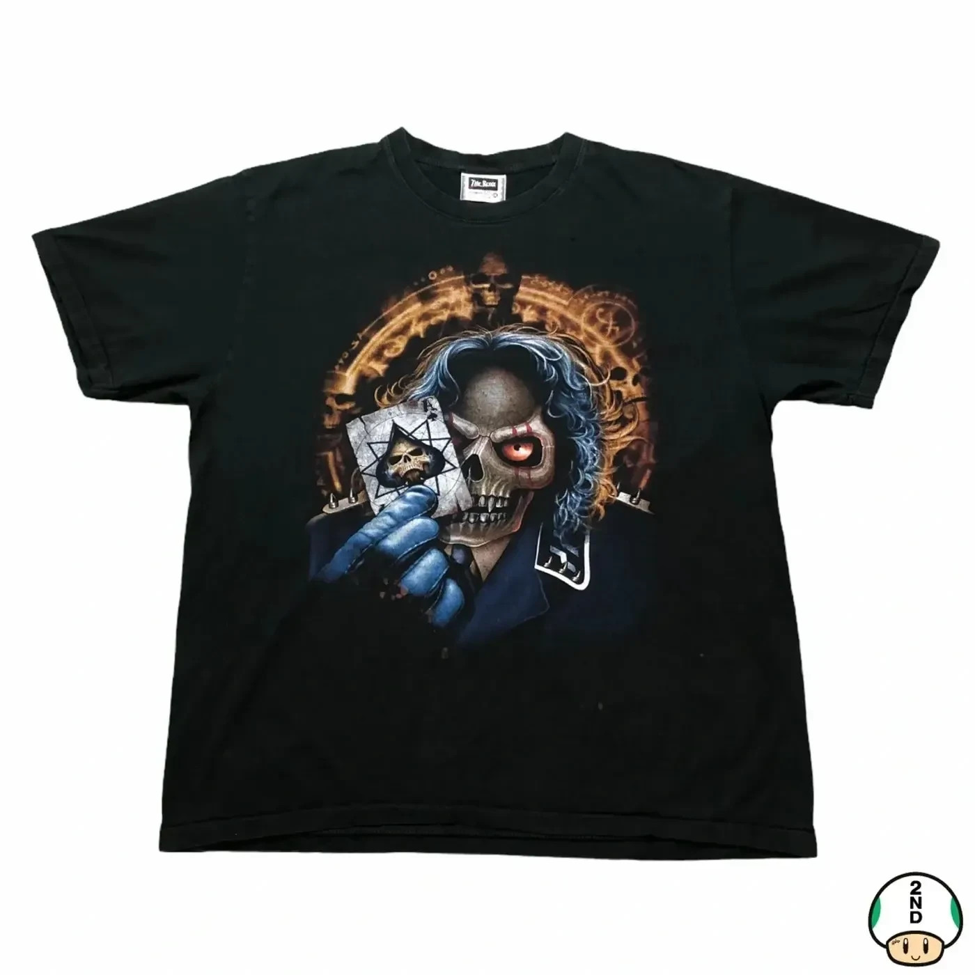 Vintage Skull Playing Card T Shirt Mens 2XL Black The Roxx Double Sided Y2K Tee