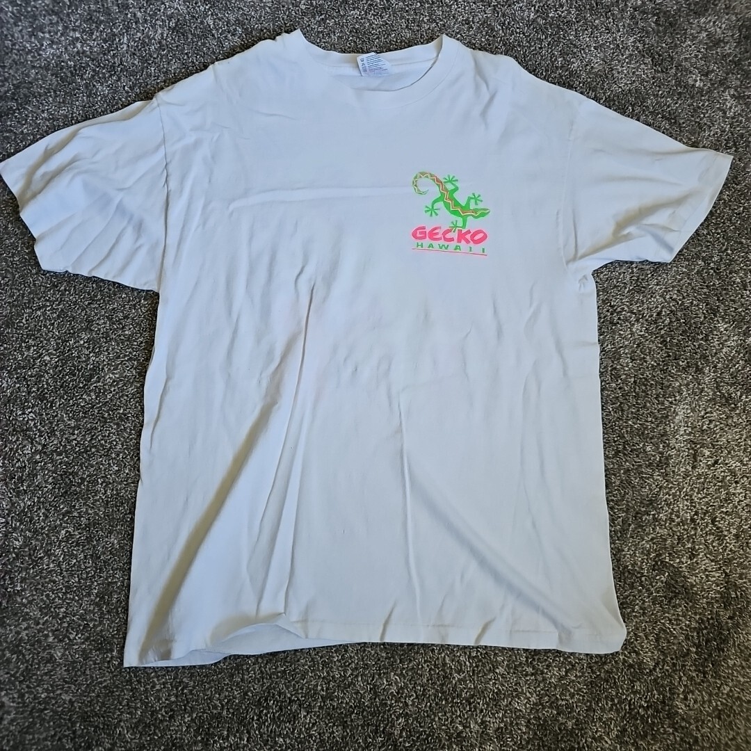 Gecko Hawaii Neon Color Size Large Single Stitch White Destination Short Sleeve gallery