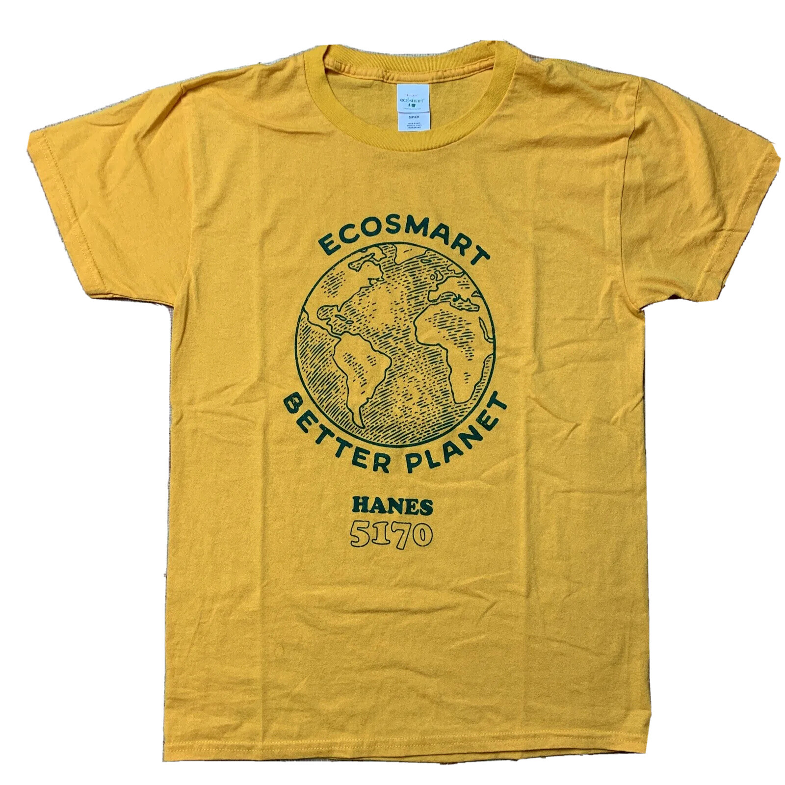 Yellow Hanes Eco-Smart Shirt Size Small Better Planet Earth Recycled 50/50 Tee
