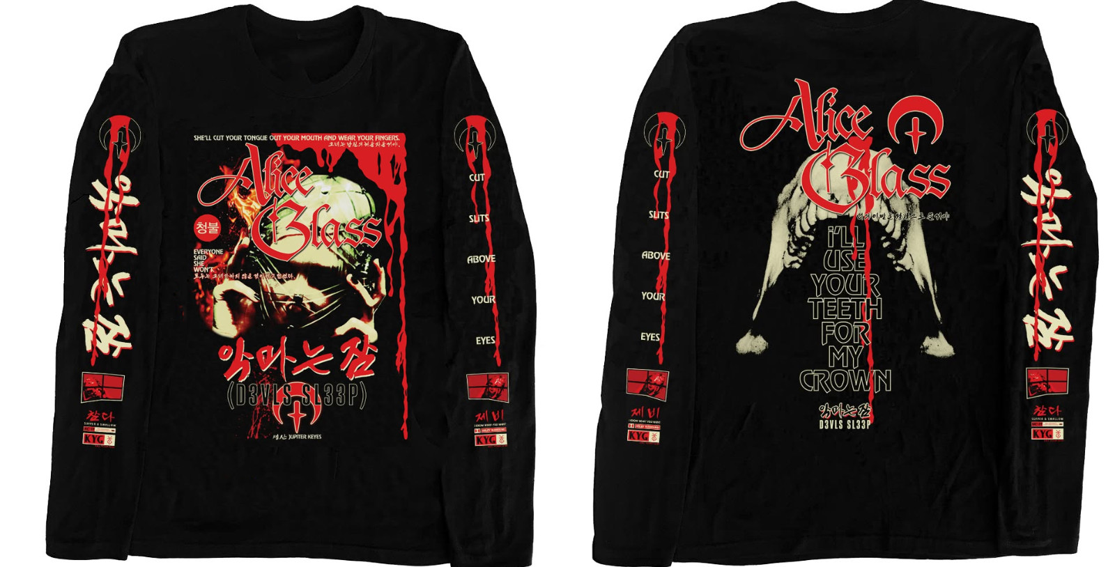 black vintage style Alice Glass Long sleeve Shirt Unisex Concert S-5XL UU02