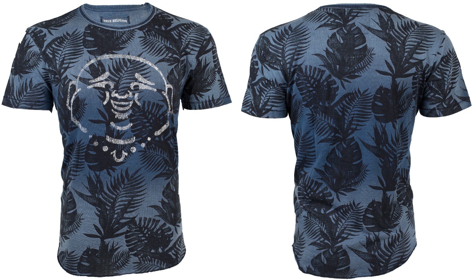 $89 TRUE RELIGION Indigo BUDDHA FACE Hawaiian Floral Graphic T-shirt NWT gallery