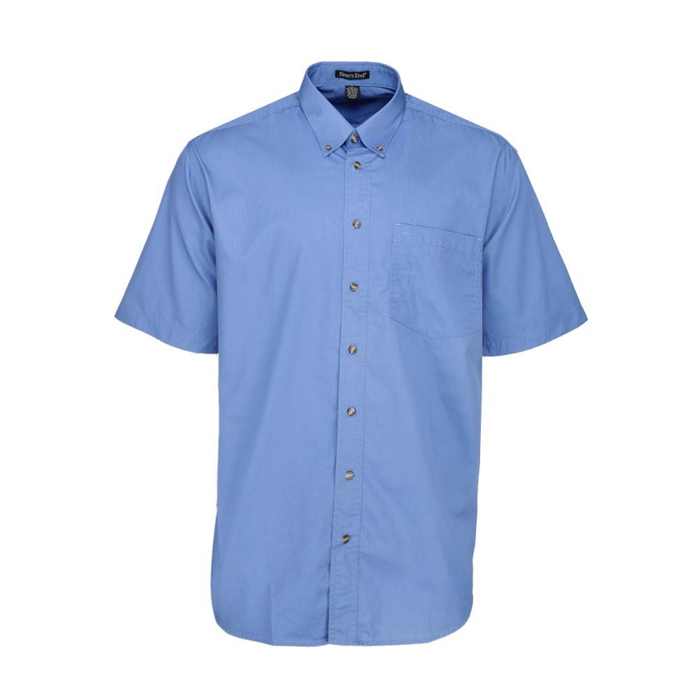 River’s End Ezcare Woven Collared Short Sleeve Button Up Shirt Mens Blue Casual