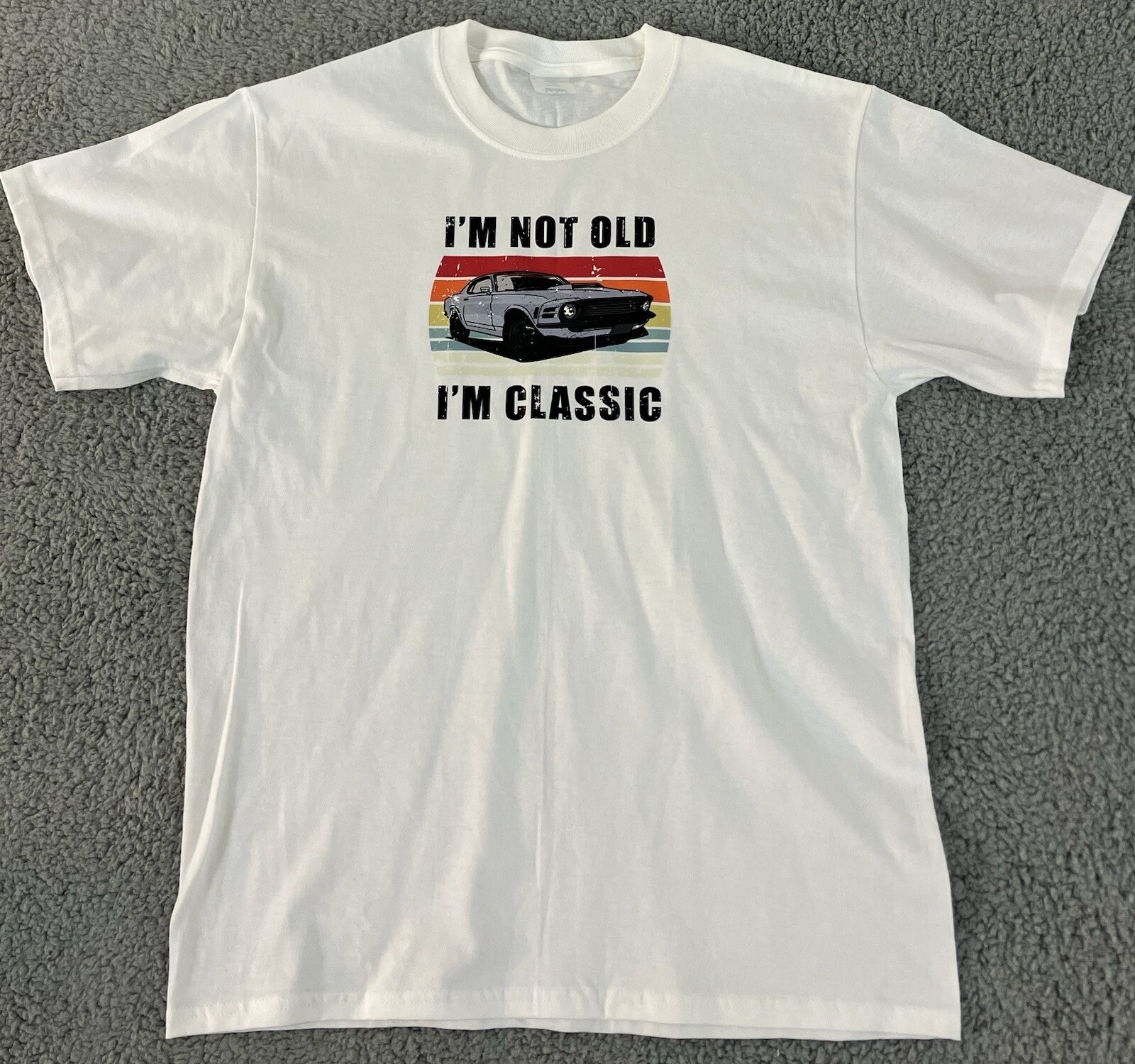 “I’m Not Old I’m Classic” Colorful Dad’s Classic Camaro White Tee Size Medium gallery
