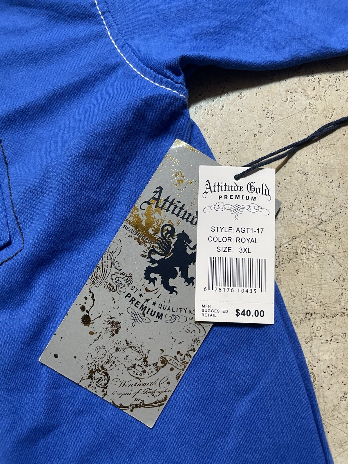 Attitude Gold Shirt Mens 3XL Blue Pocket Buttons Y2K Short Sleeve V-neck NWT gallery