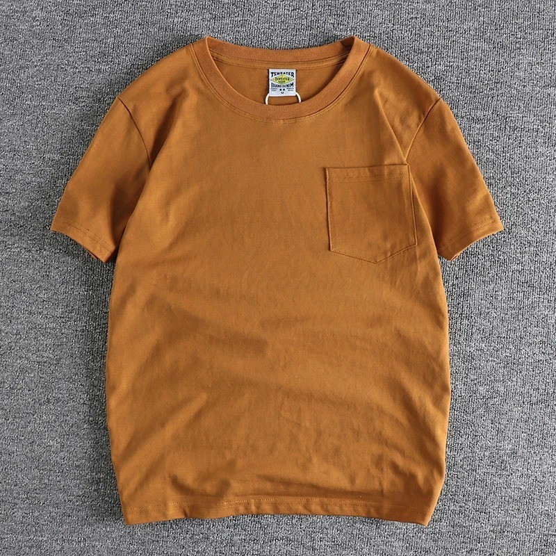 Simple Design Cotton Pocket Washed T-Shirt for MenBasic Style with Pure Color gallery