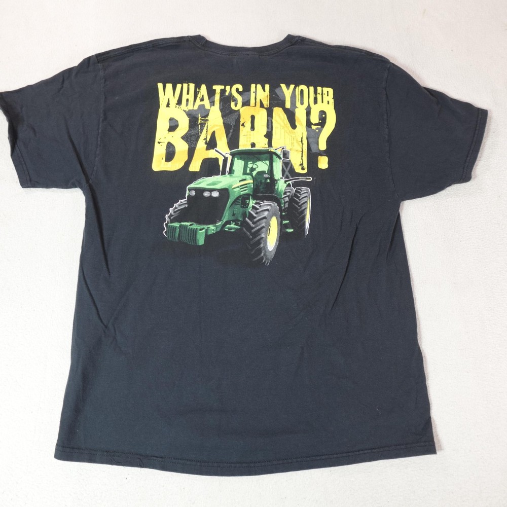 John Deere Shirt Mens Extra Large Black Tractor Graphic What’s In Your Barn Tee