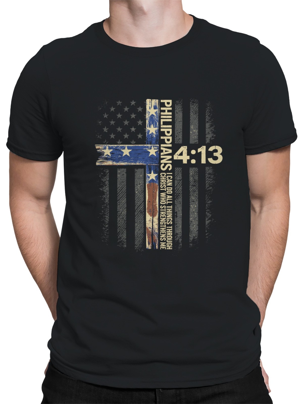 Philippians 4:13 Patriotic Cross Men's T-shirt gallery