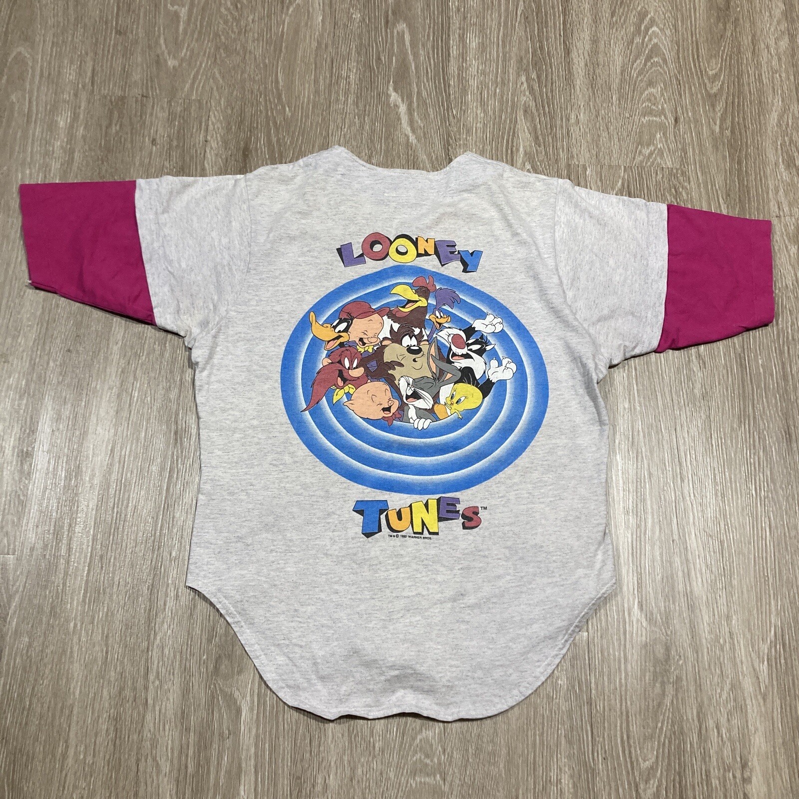 Looney Tunes Shirt S 90s 00s Y2k Bugs Porky Elmer Taz Tweet Baseball Jersey gallery