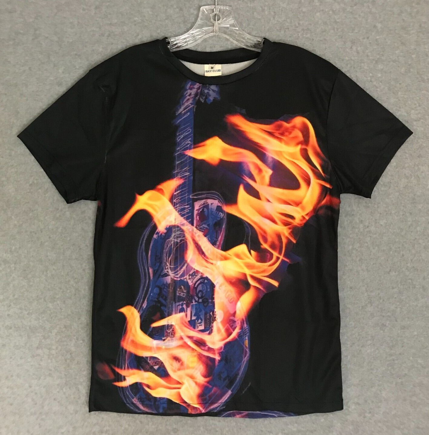 NEW! Guitar on Fire Graphic Shirt Mens Medium All-Over-Print Tee Polyester gallery