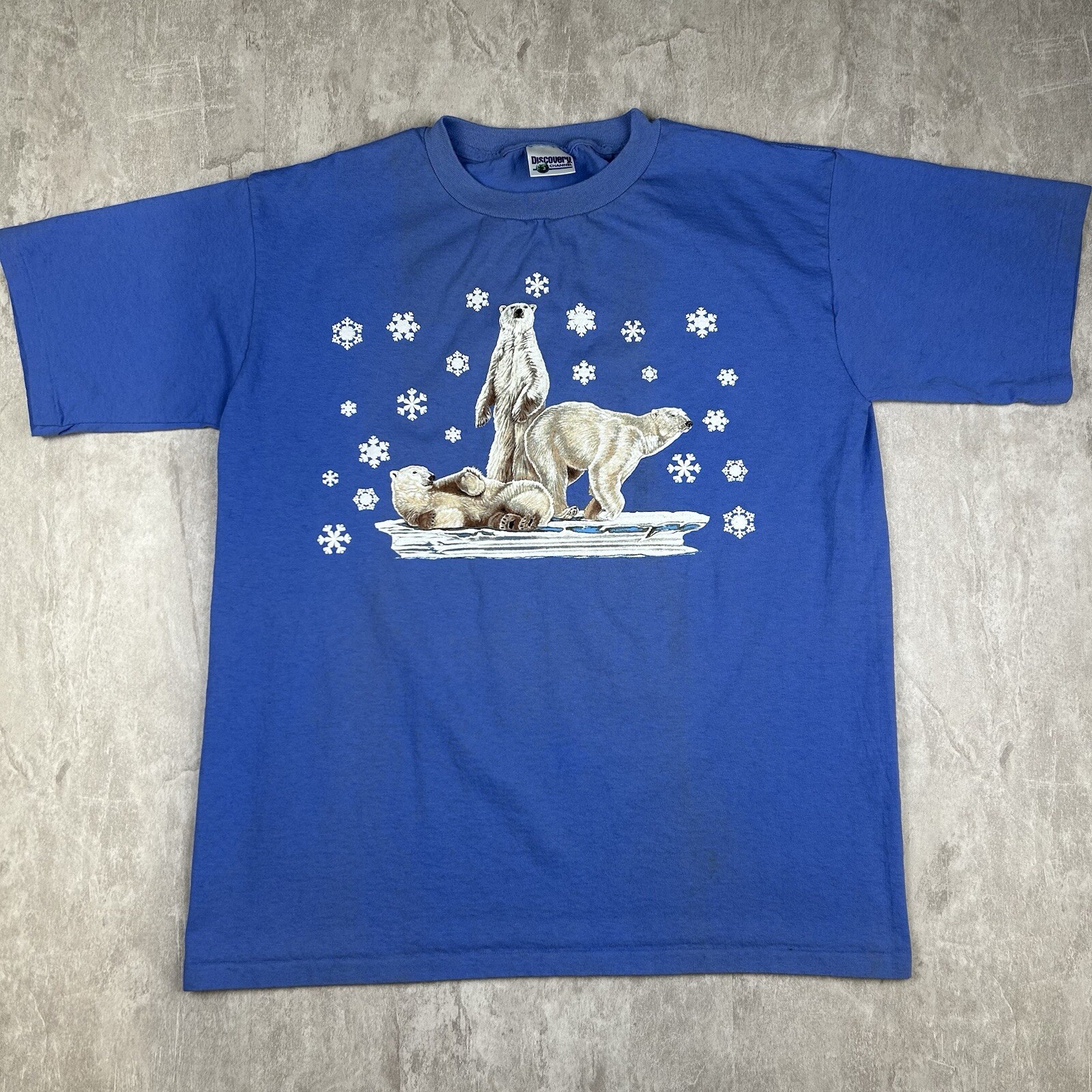 Vintage 90s Discovery Channel Store Polar Bears Blue T-Shirt USA Men’s Size XL gallery