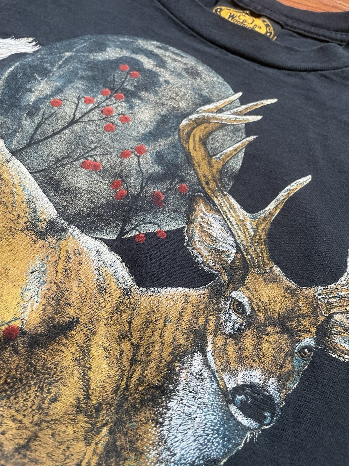 Vtg 90s Woolrich Deer Hunt T-Shirt Black Men’s XXL Single Stitch Harlequin Print gallery
