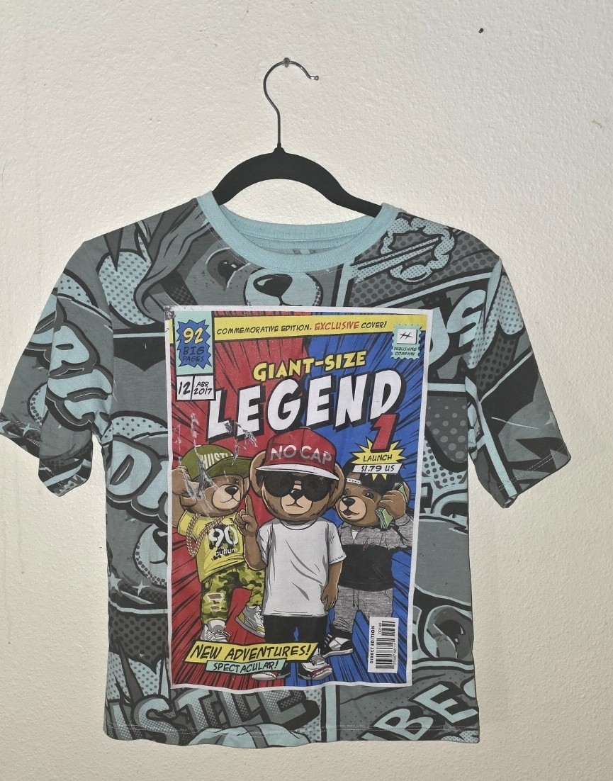 Hustle Legend Bear Graphic T-Shirt Bailey Apparel Comic OG Sz M 8/10 Youth gallery
