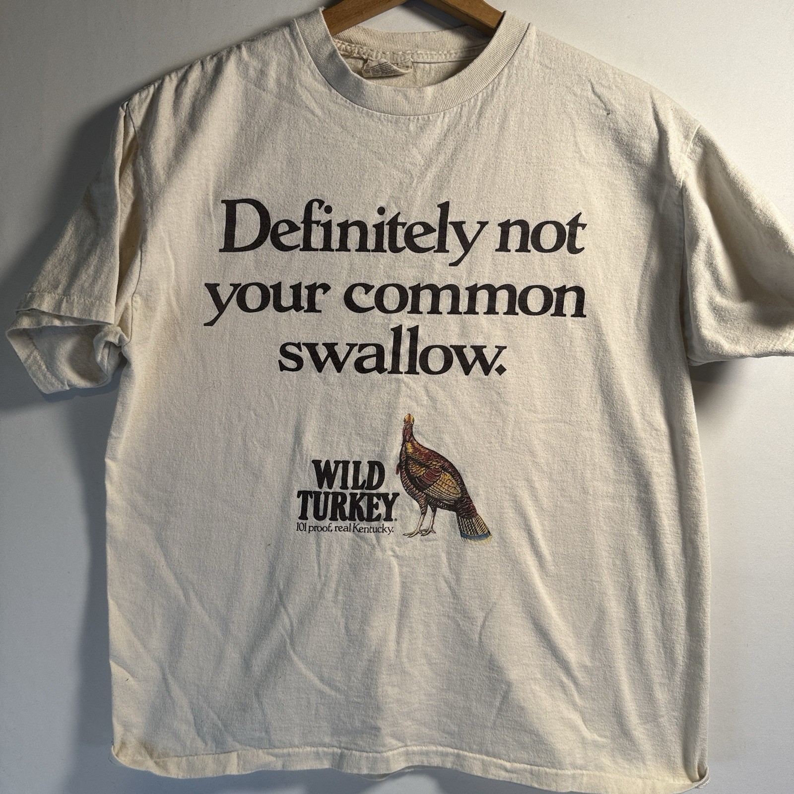 Vintage Wild Turkey Shirt Adult Large Beige Ringer 70s Made In USA Single Stitch gallery