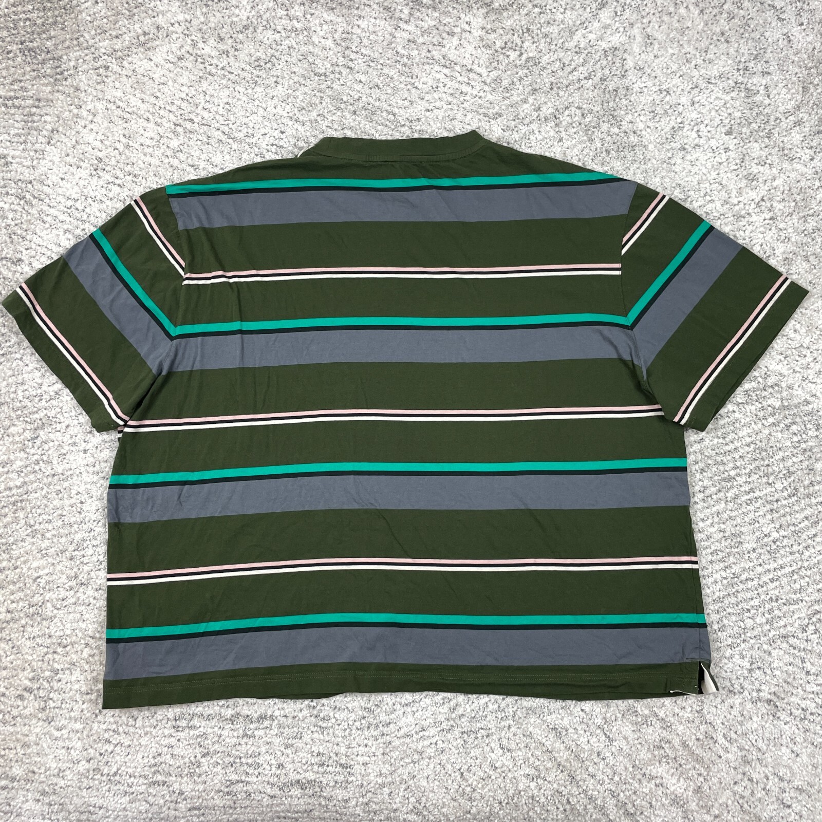 Ted Baker T-Shirt Mens Short Sleeve Crew Neck Green Gray Stripe Tee Logo GUC gallery