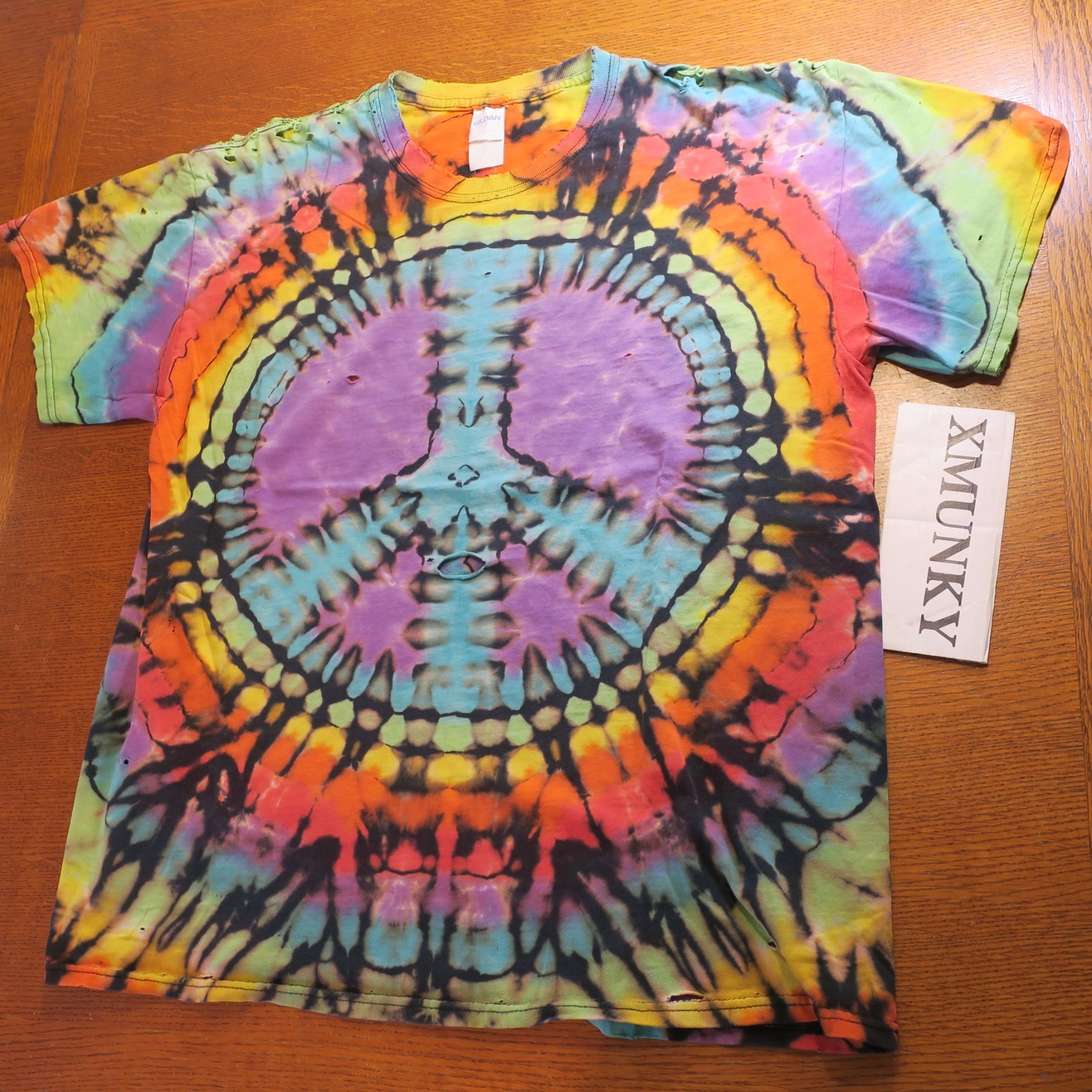 Vintage Custom Peace sign Tie Dye Blank T-Shirt Large Distressed 90's Festival gallery