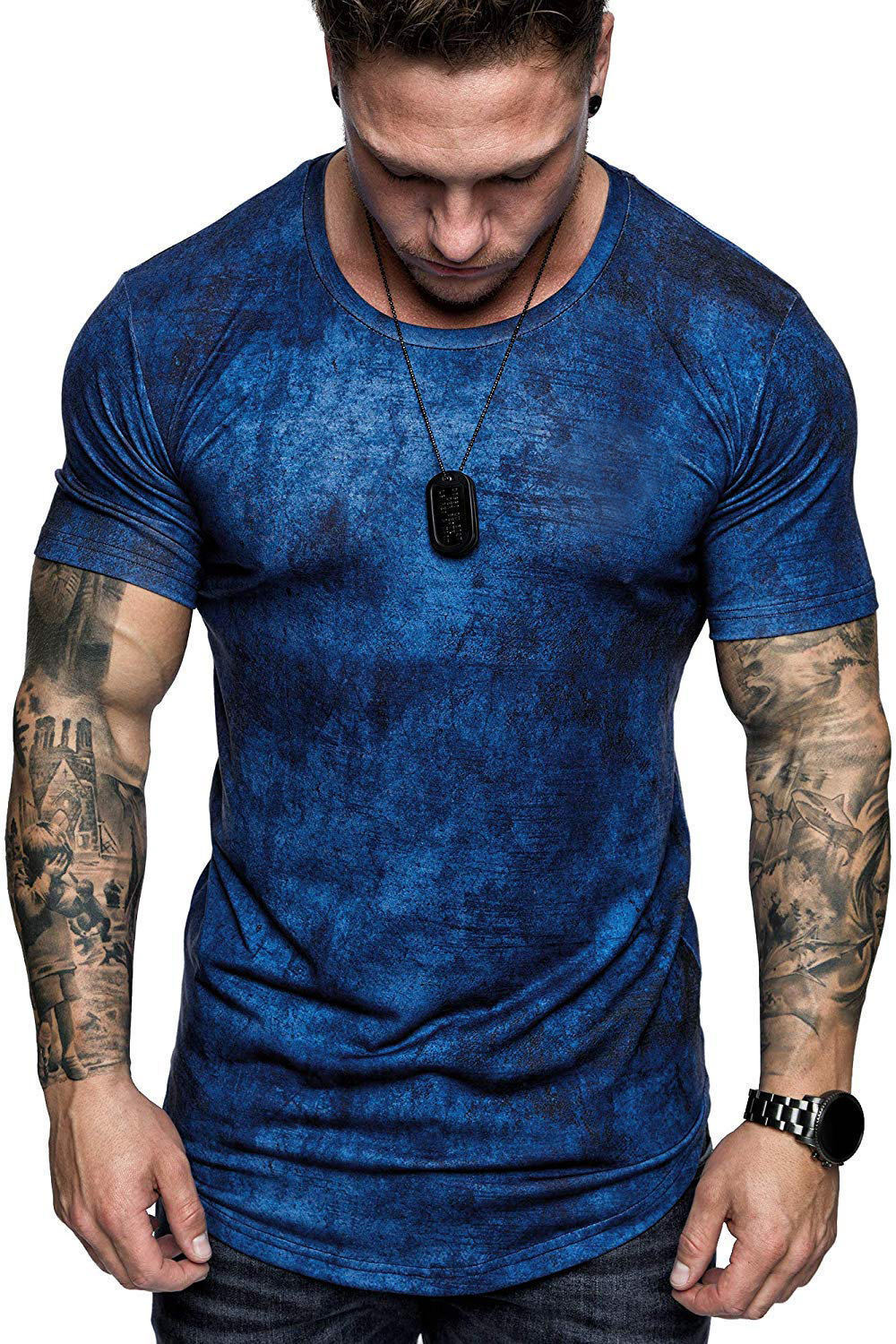 Summer Men's Sports Fitness Ink Camouflage Round Neck Short Sleeve T-Shirt Top gallery