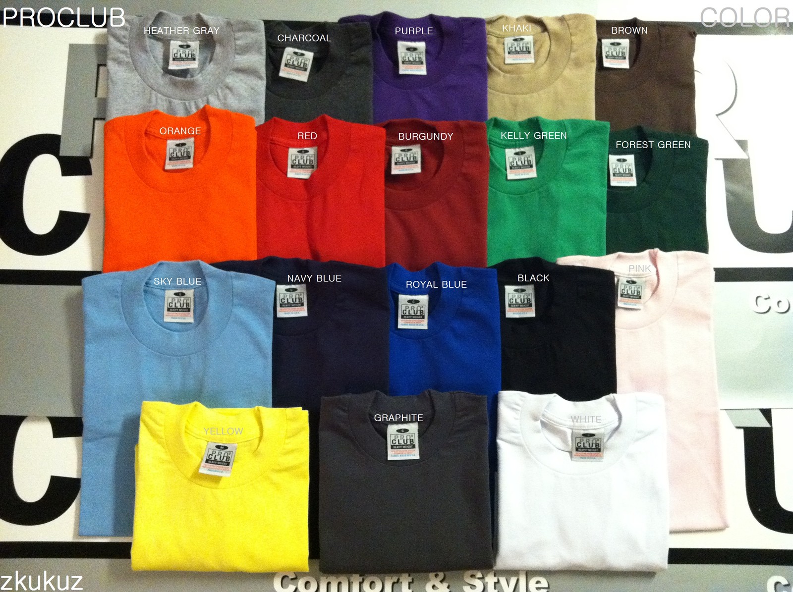 12 NEW PROCLUB HEAVY WEIGHT T-SHIRT COLOR PLAIN PRO CLUB TEE BLANK MEDIUM 12PC gallery