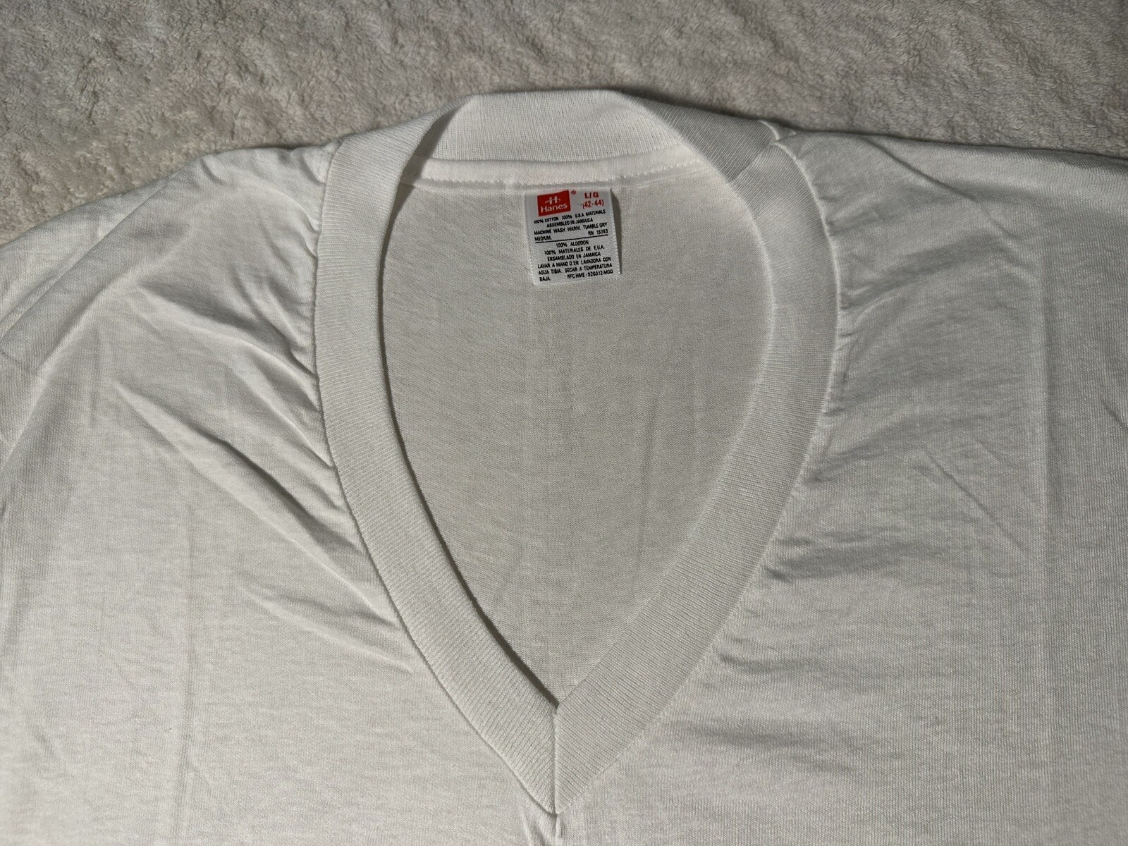 Vintage 1980s 1990s Hanes V Neck Basic Blank Single Stitch T-Shirt, L, Deadstock gallery