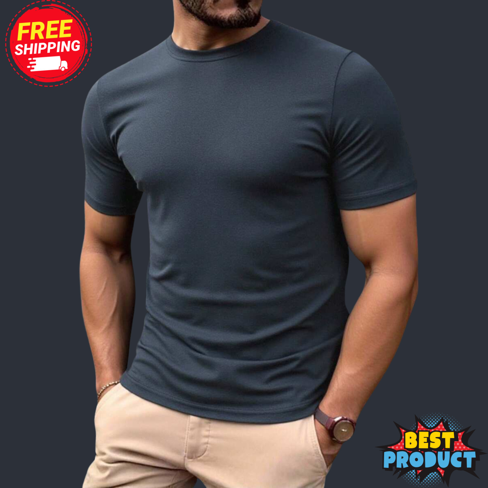 Men's T-Shirt Short Sleeve Casual Ant Fabric Solid Color Crew Neck Slim T-Shirt gallery