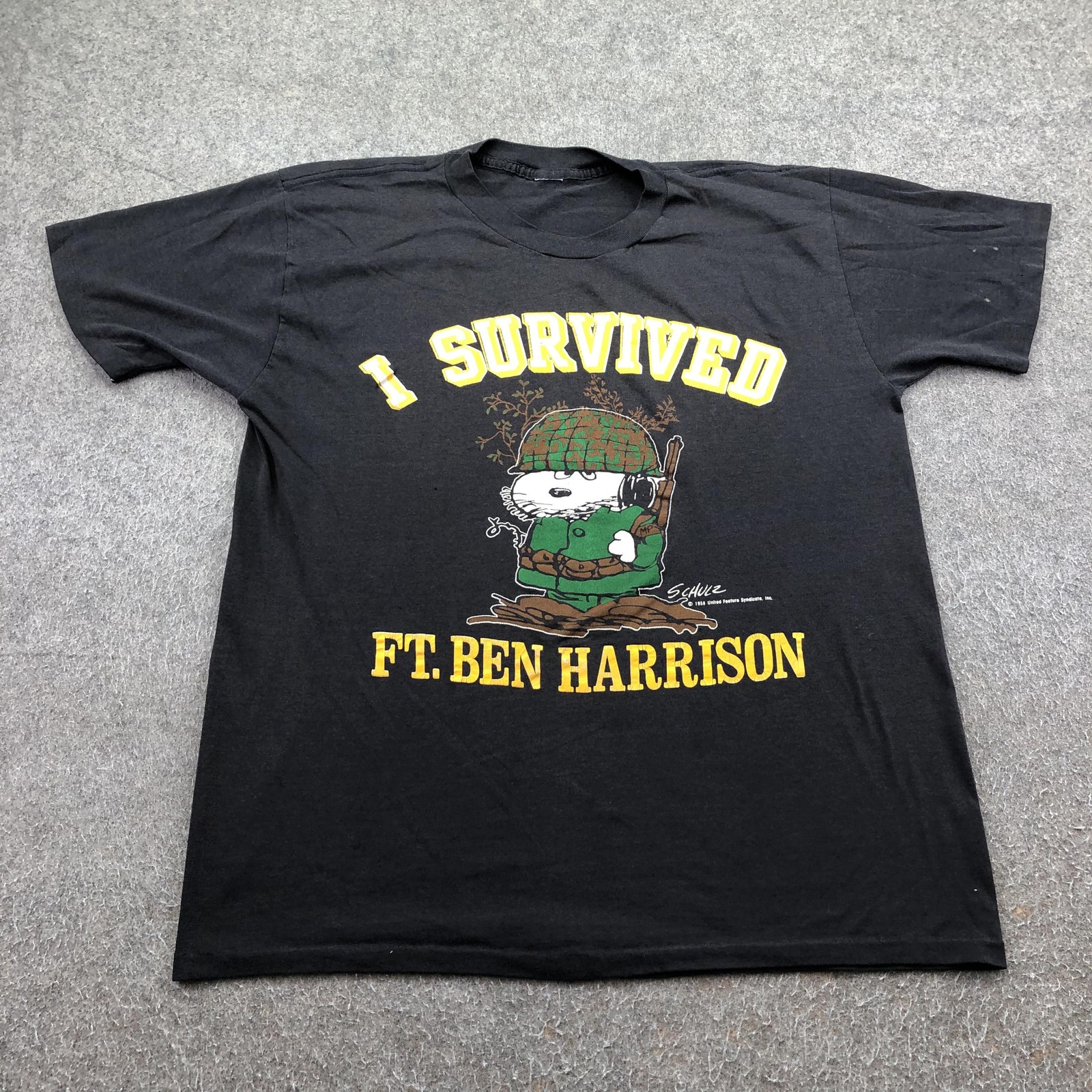 Vintage Peanuts Snoopy Ft Ben Harrison Shirt Mens Large Black I Survived 80s