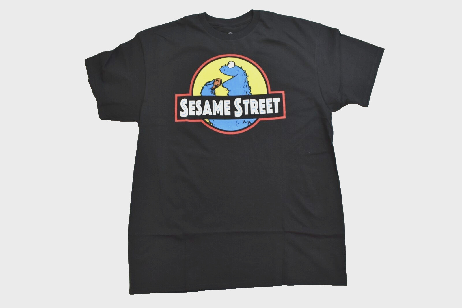Sesame Street Mens Cookie Monster Cookie Dinosaur Park Funny Shirt NWT Large