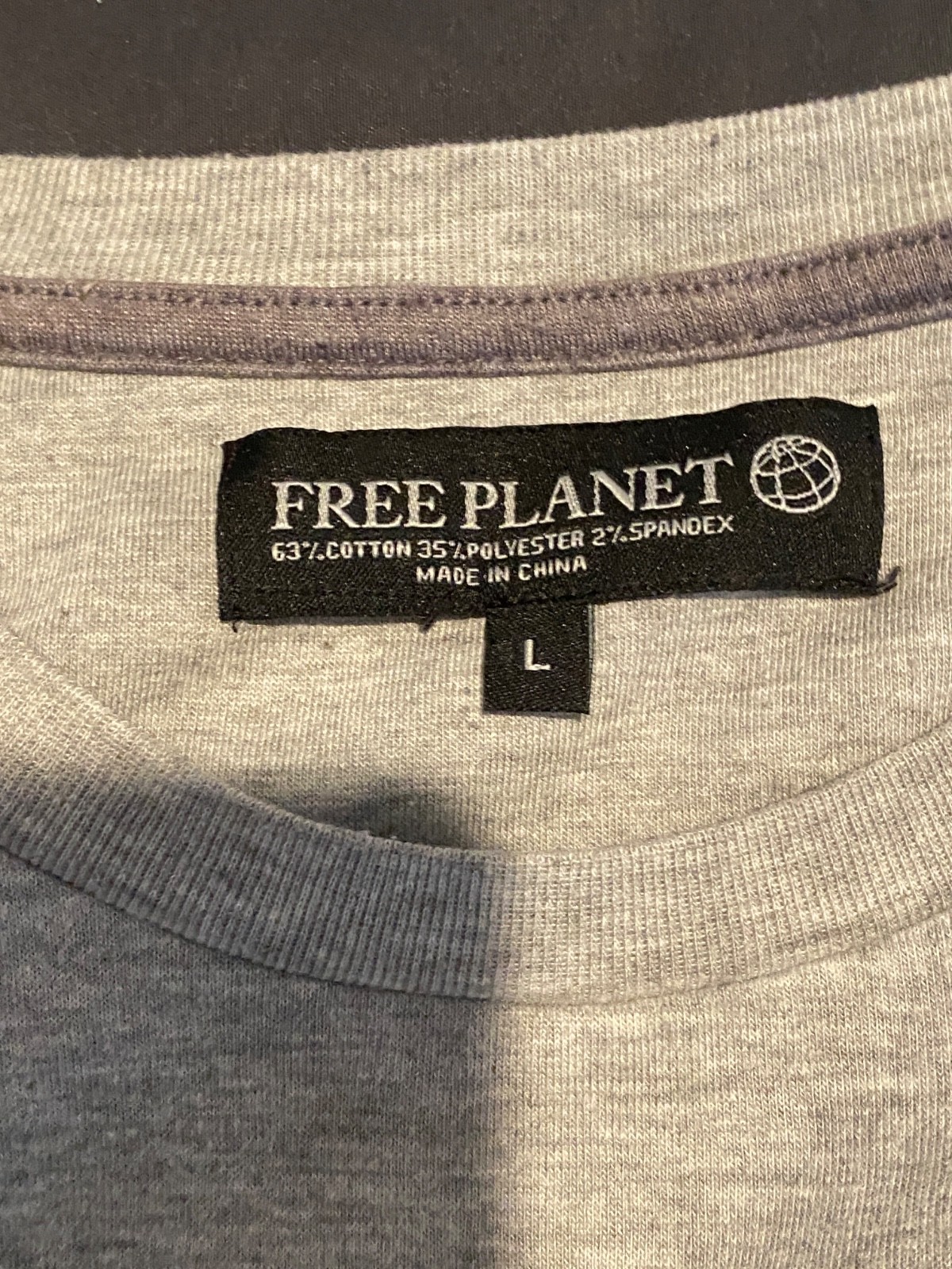 Free Planet Mens Large Color Block Long Sleeve Shirt Gray Black Crew Neck L gallery