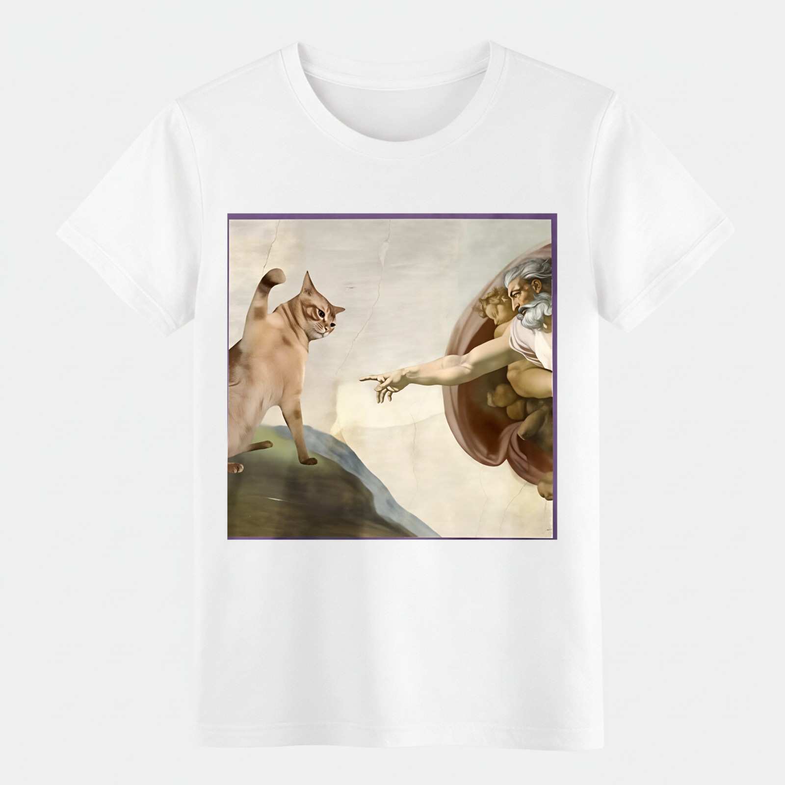 Creation of Adam Cat Parody Michelangelo Graphic T-Shirt, Funny Art Tee gallery