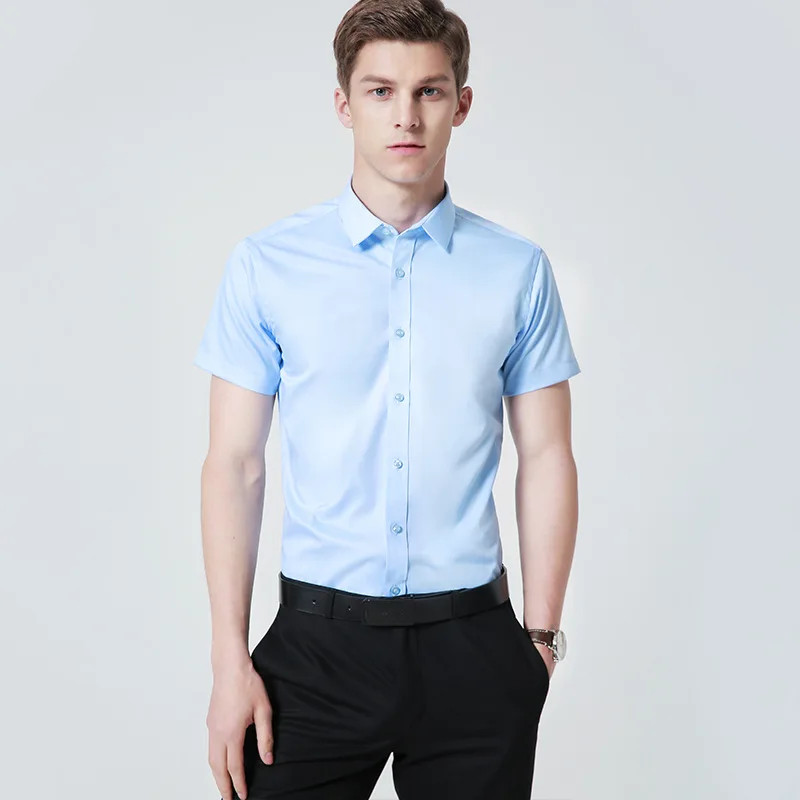 Bamboo Fiber Stretch Men Shirt Fashion Casual Business Short-Sleeved Top Anti-Wr gallery