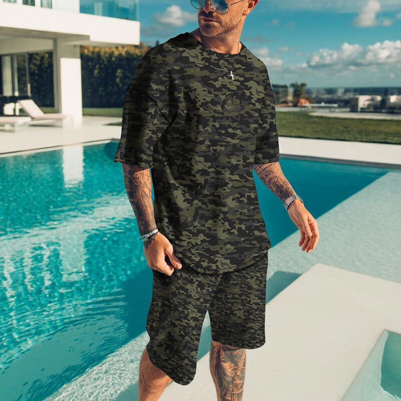 Mens Summer Short Sleeve T-Shirts and Shorts Sweatsuit Set Outfit 2-Piece Set gallery