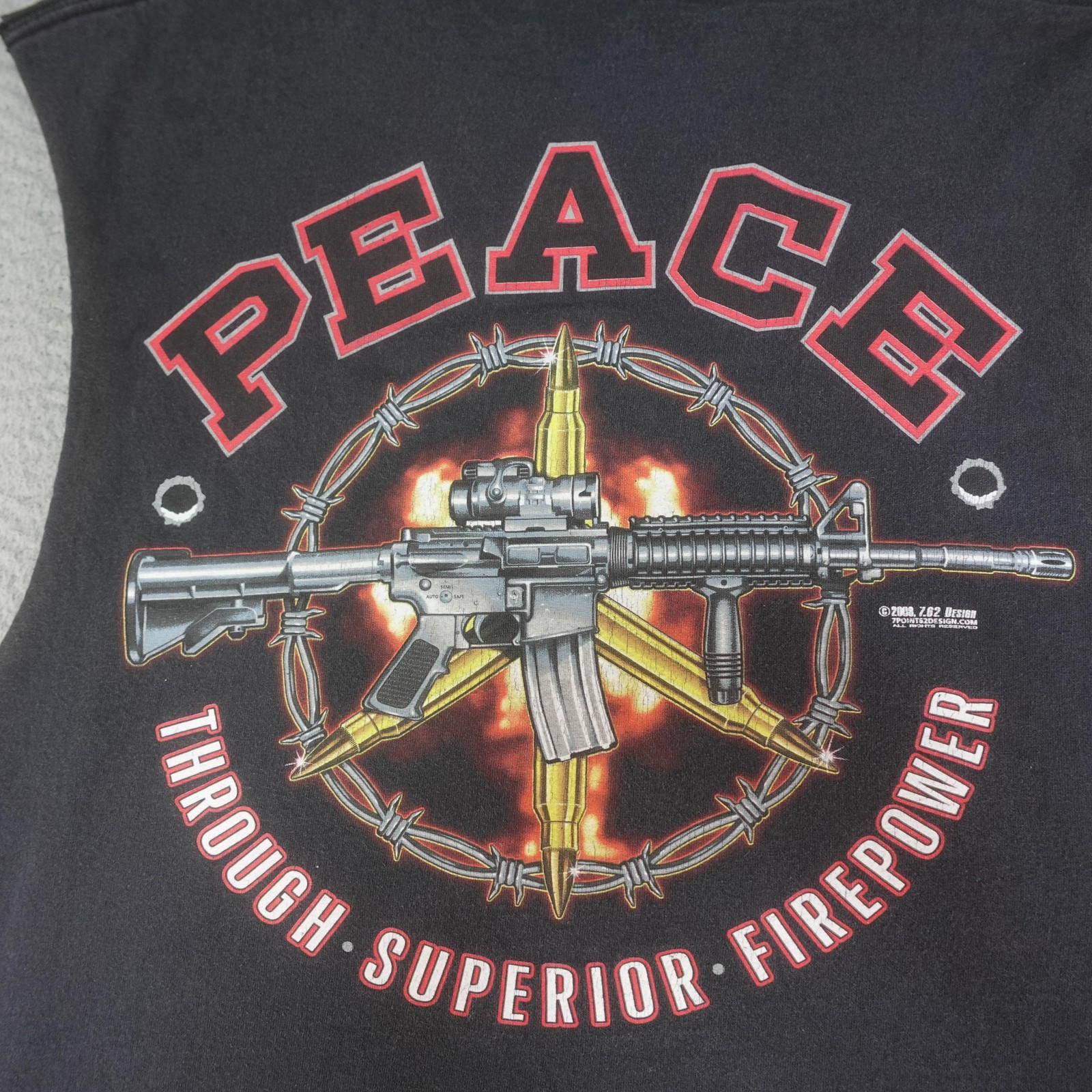 7.62 Design Shirt Mens XL Black Peace Through Superior Firepower Tank Top Muscle gallery