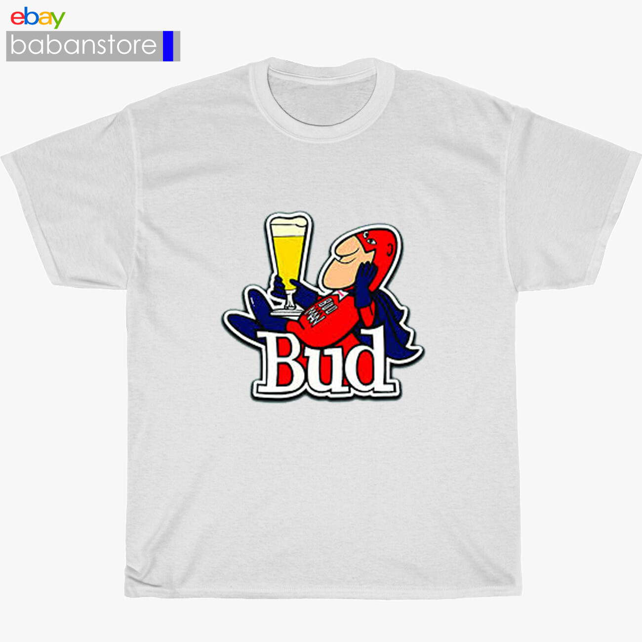 New BudMan Cartoons Bud Man Beer Black/White/Grey/Navy T-Shirt Size S-5XL gallery