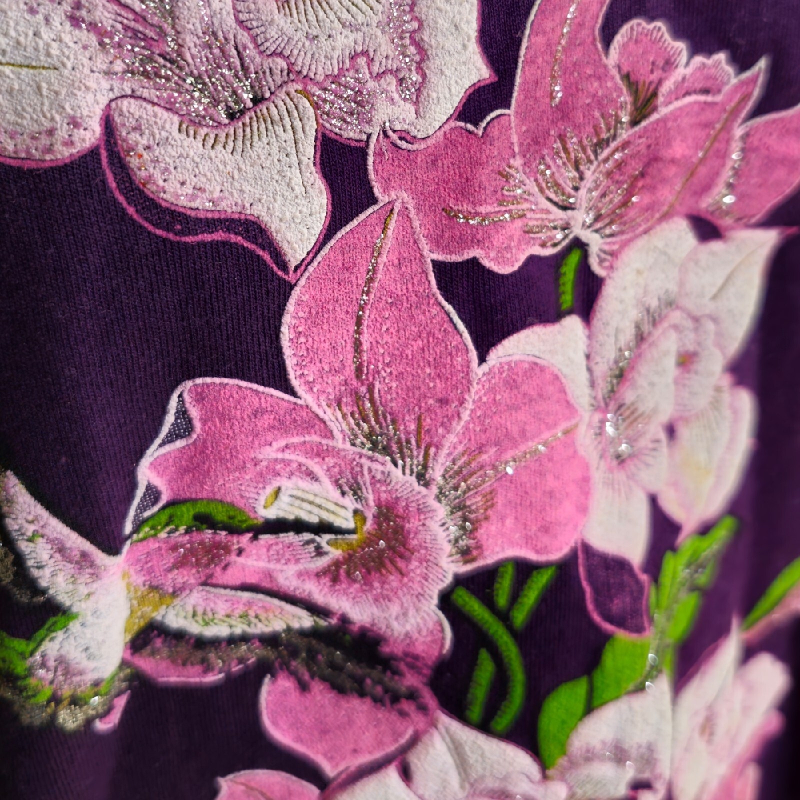 Vintage Glitter Humming Birds with Flowers / Size XL / Single Stitched gallery