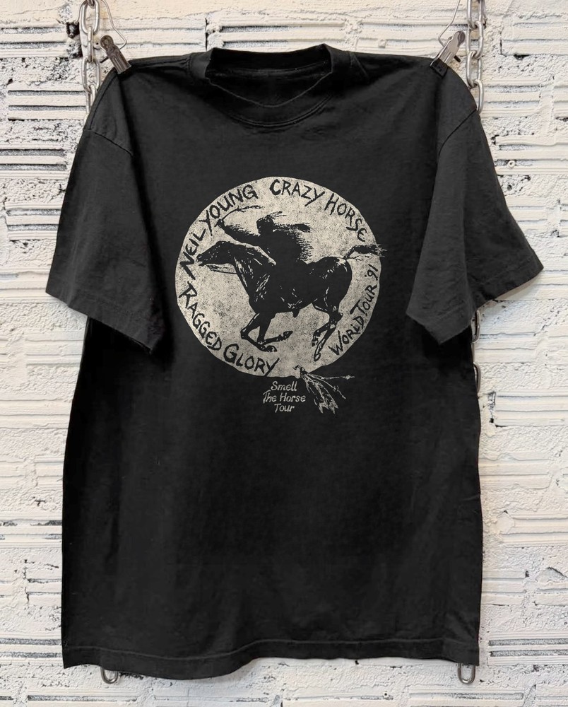 Neil Young Crazy Horse World Tour 91 Cotton Black Unisex T-shirt Size S-5XL