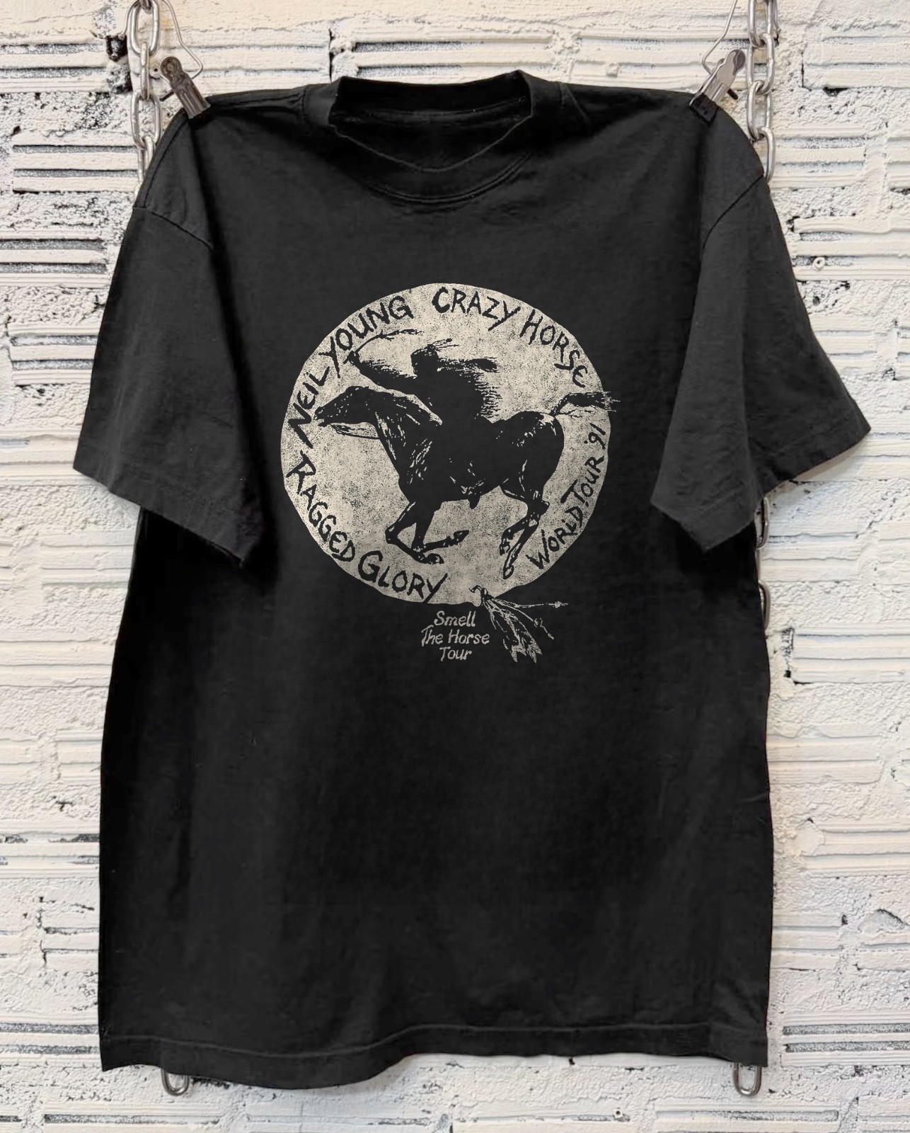 Neil Young Crazy Horse World Tour 91 Cotton Black Unisex T-shirt Size S-5XL