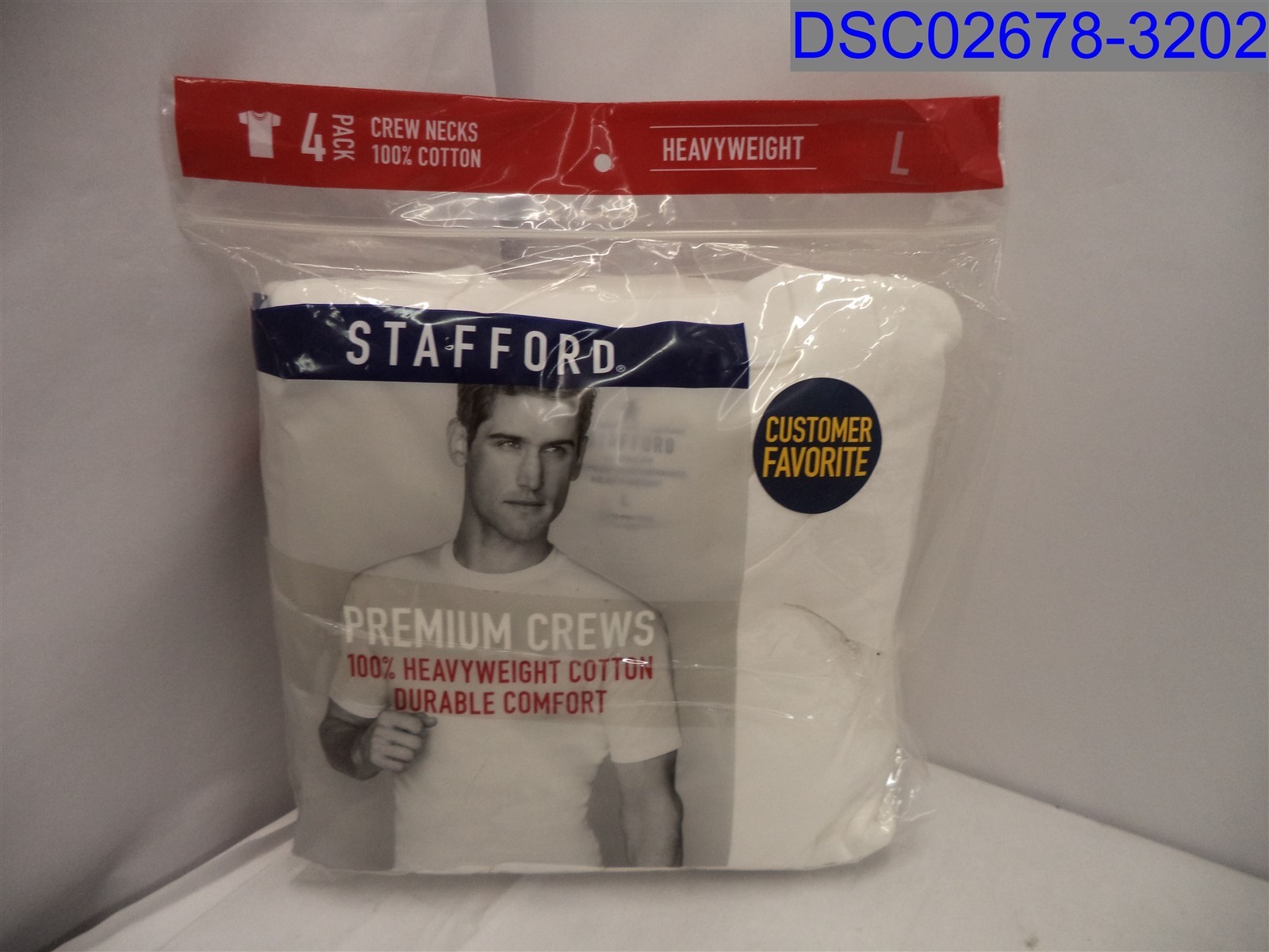 Qty= 4 (1 Pack of 4) Stafford Men's White Crew Neck Tshirts, Size= Large, gallery