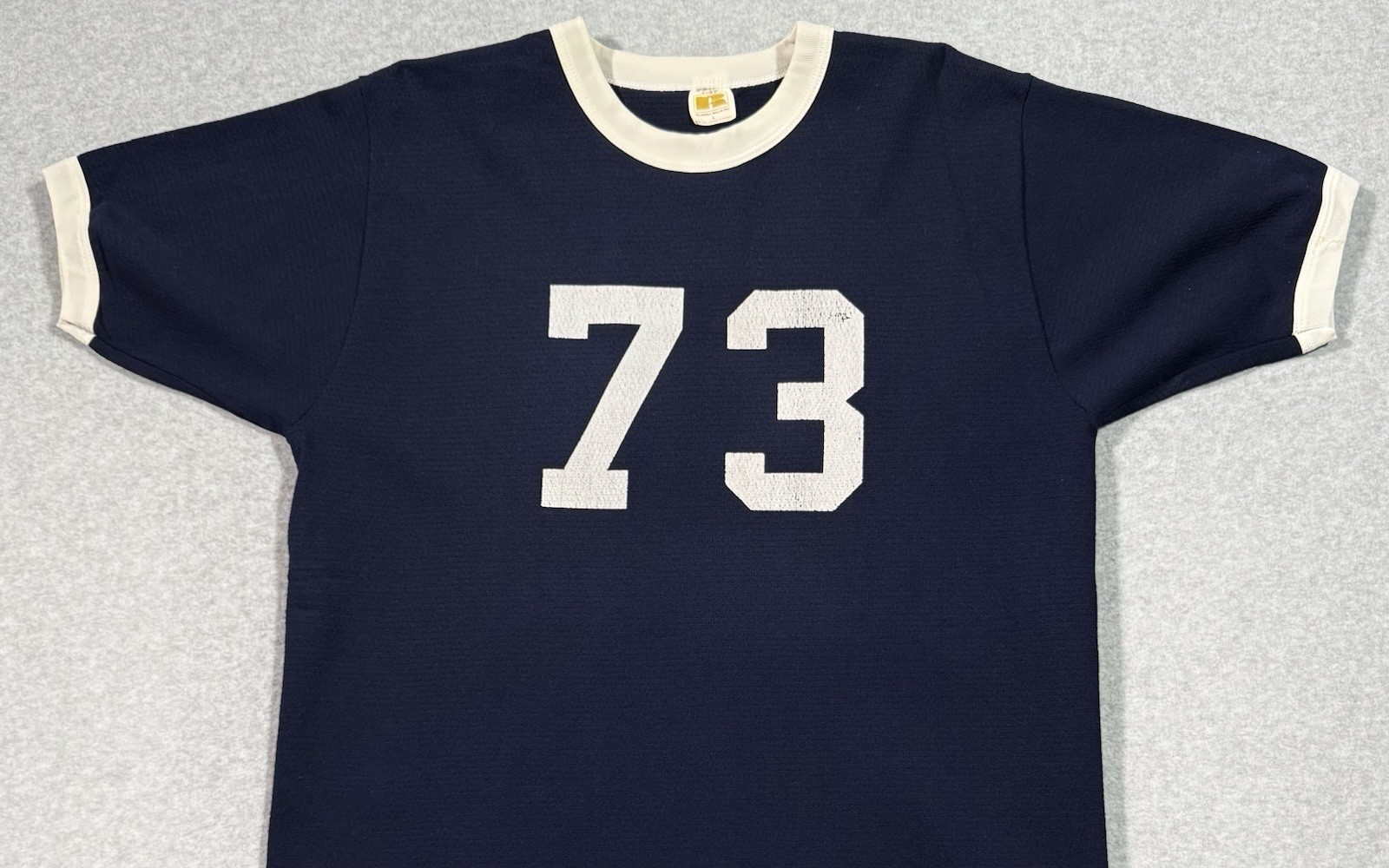 Vintage Russell Athletic Knit Ringer Tee Mens L Navy White BRENT 73 Jersey USA gallery