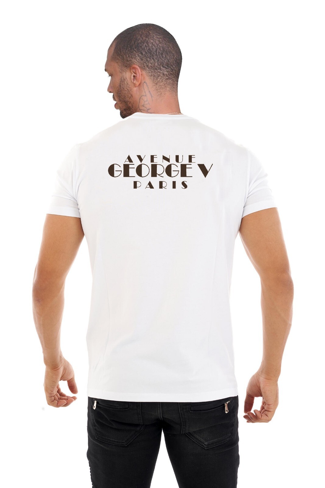 Avenue George V Paris Short Sleeves White T-shirt Rhinestone Golden Teddy bear gallery