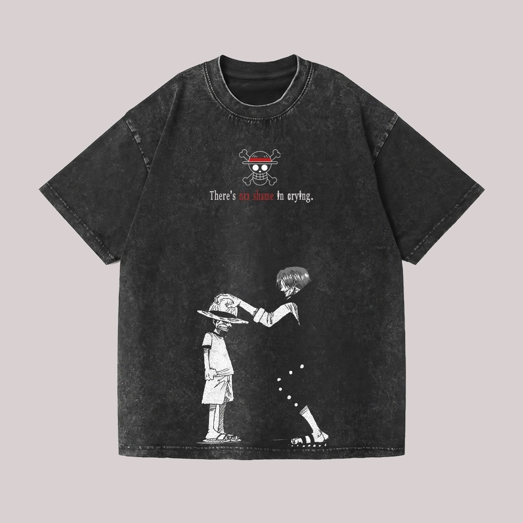 One Piece Luffy x Shanks Straw Hat There is no shame in crying Quote Tee Cotton gallery