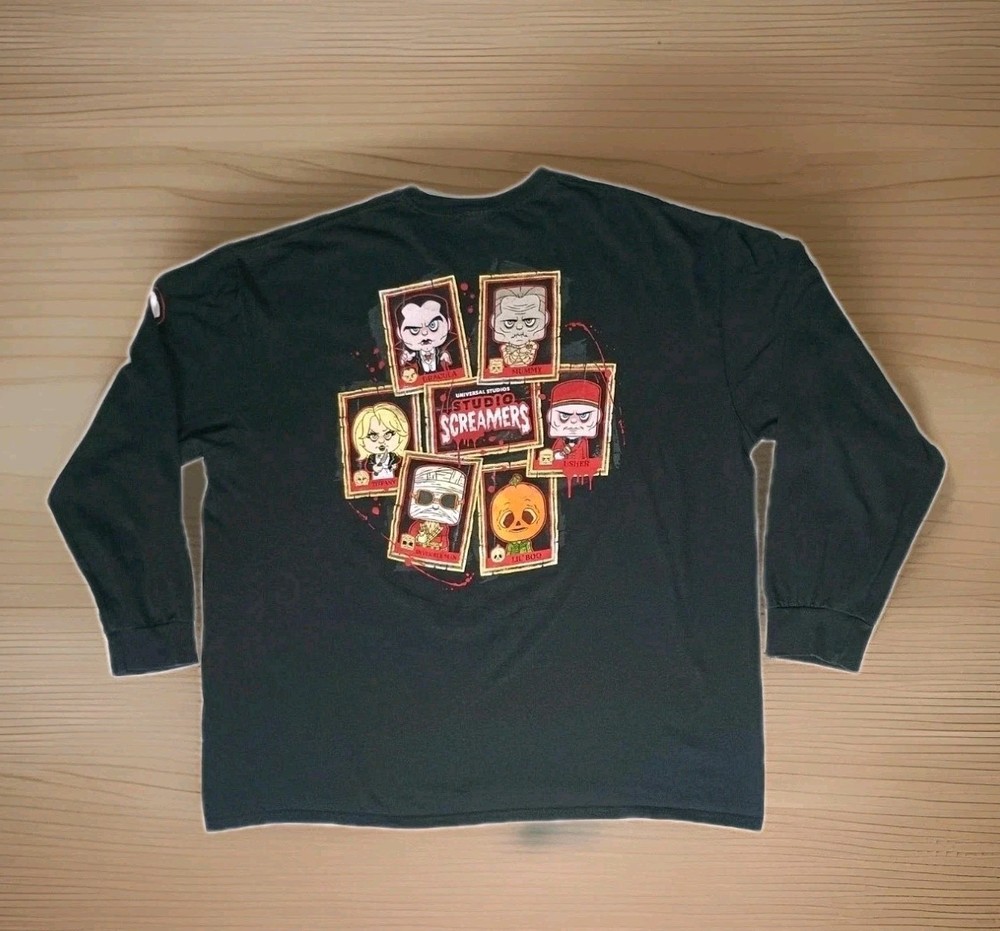 Halloween Horror Nights HHN 2023 Studio Screamers Black Long Sleeve T-Shirt 3XL