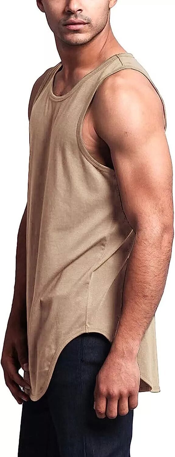 Men Solid Color Curved Hem Long Length Tank Top - Perfect for Summer Casual Wear gallery
