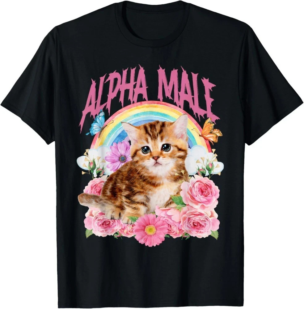 Alpha Male Funny Cat Kitten Rainbow Floral Unisex T-Shirt gallery