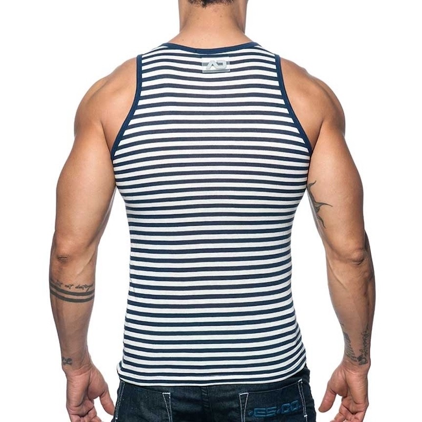 Addicted Striped Tank Top XXL runs small Gently worn Poly cotton blend no fabric gallery
