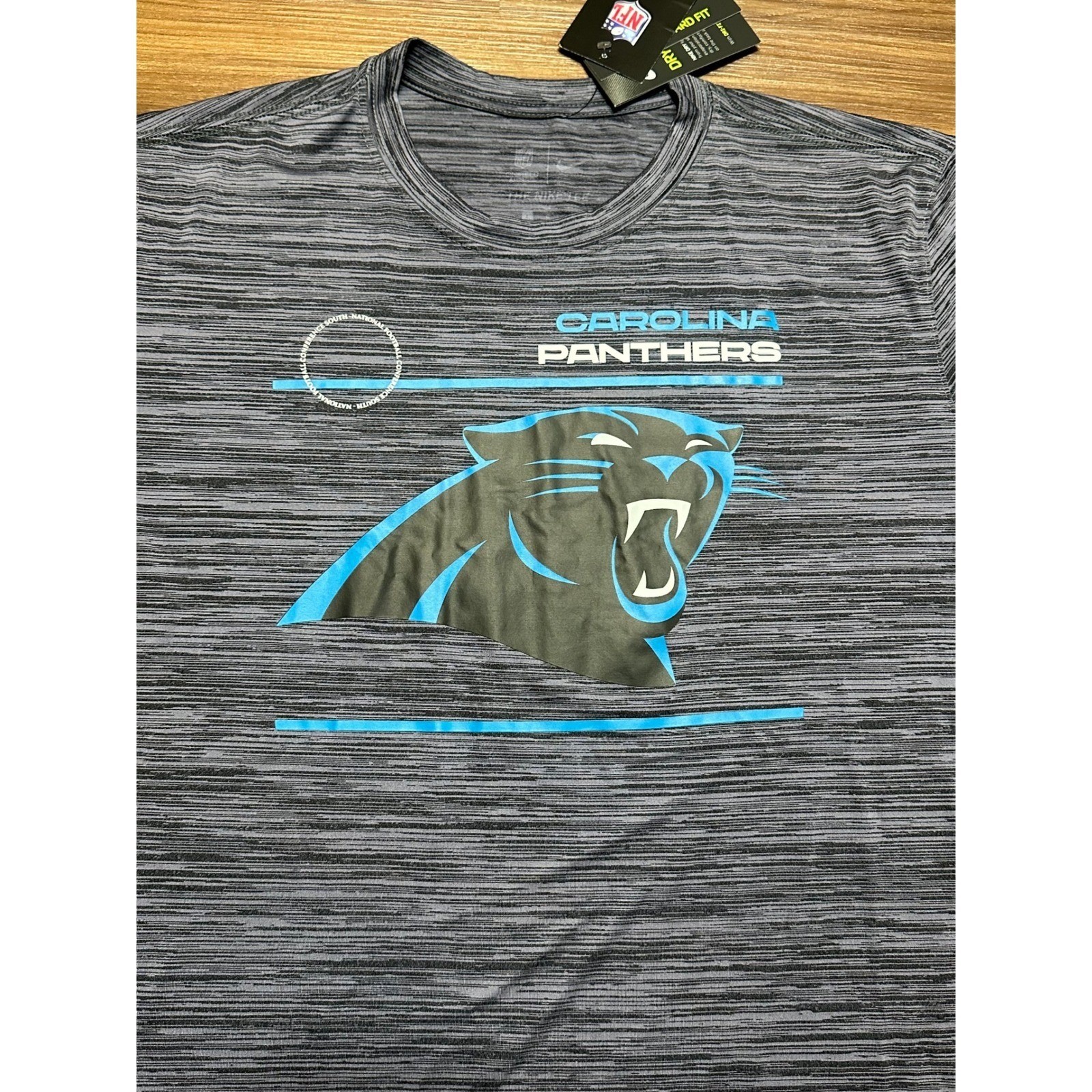 Nike Carolina Panthers NFL Mens Dri-FIT Space Dye Shirt Black Blue Sz L NEW gallery