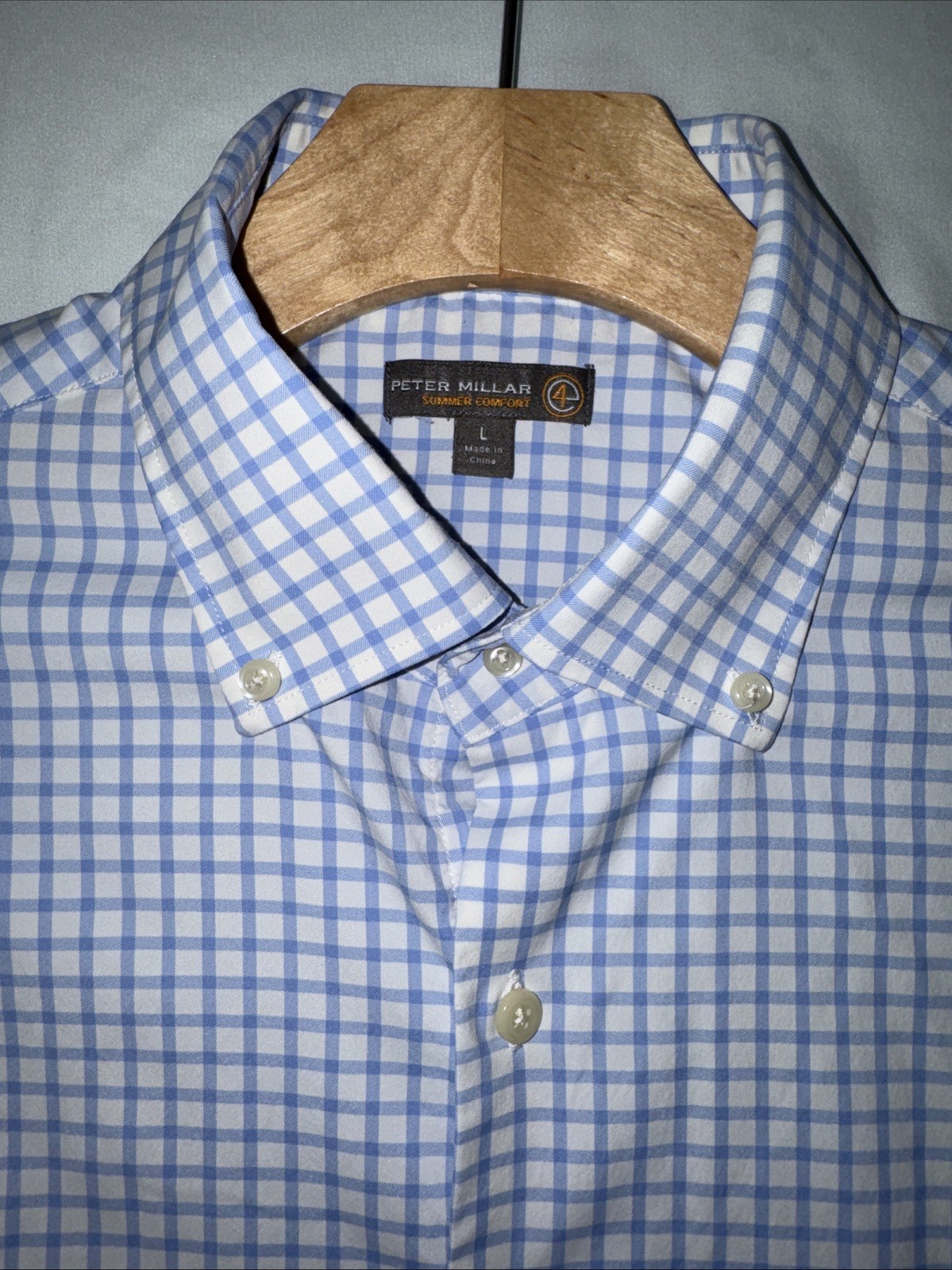 PETER MILLAR e4 Summer Comfort Stretch Blue Plaid Casual Shirt Sz Large