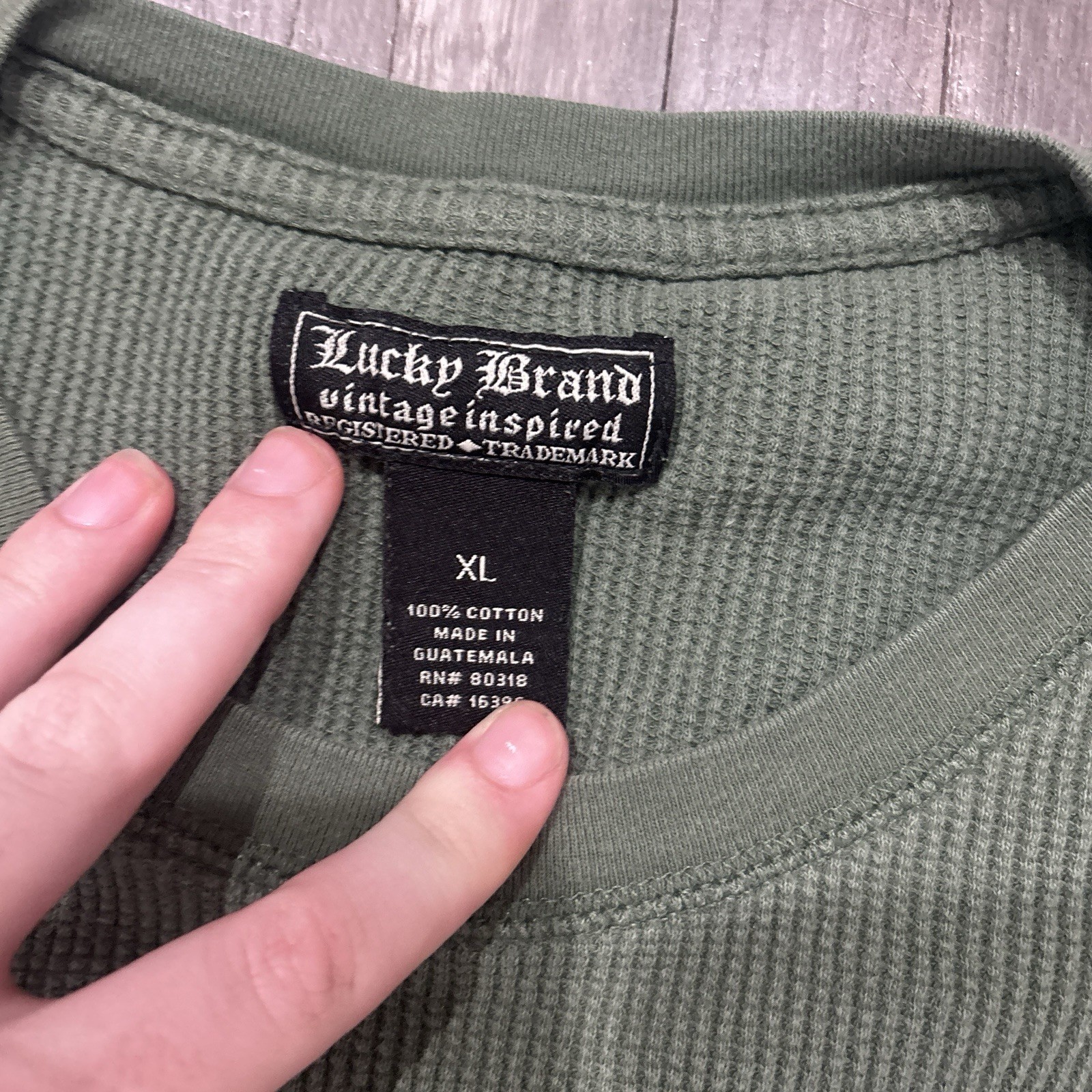 Lucky Brand Men's Green Waffle Knit Logo Graphic Crewneck Long Sleeve Tee XL gallery