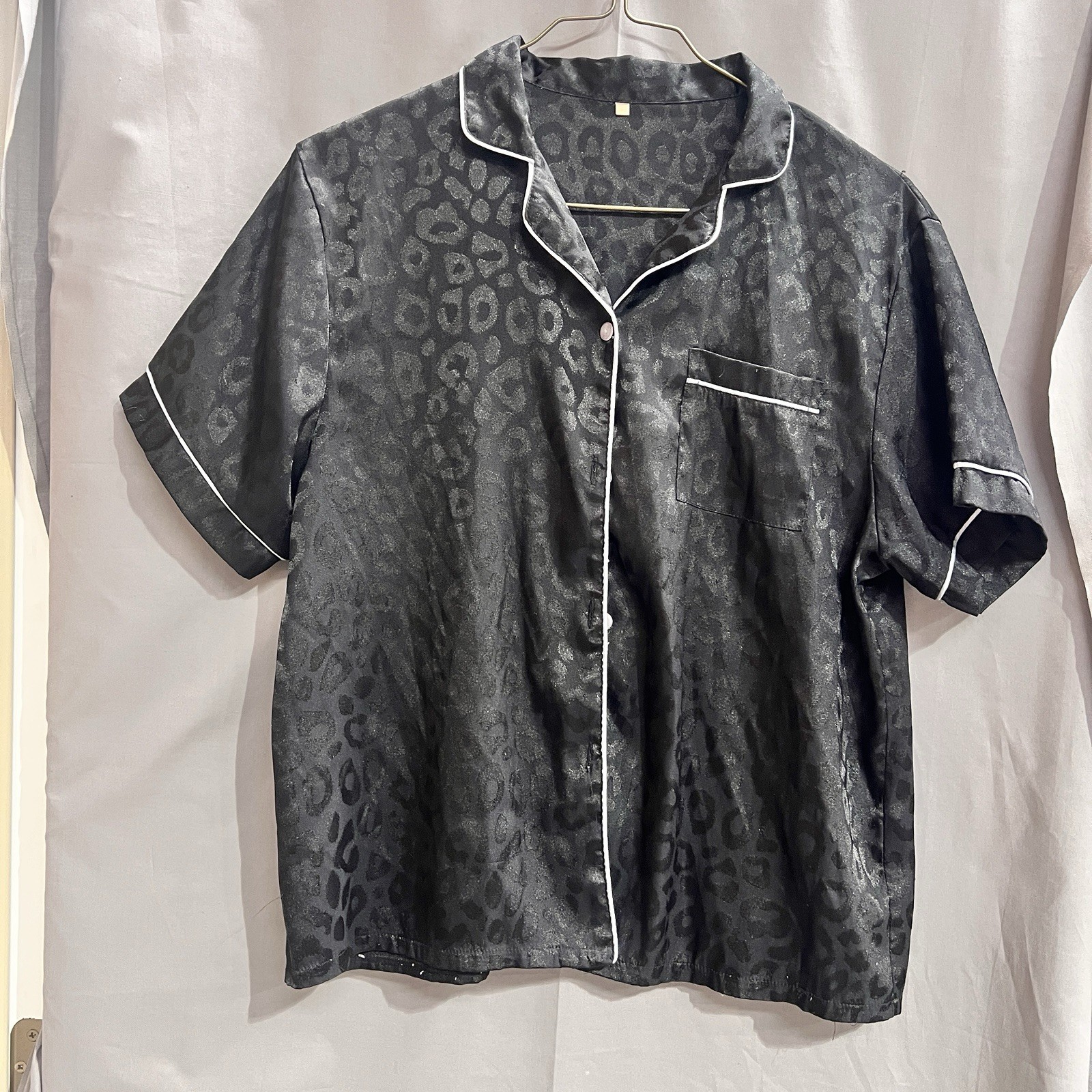 Leopard Jacquard Contrast Piping Satin PJ Shirt Size M TG2111 Retro Casual Y2K gallery