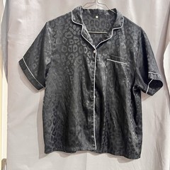 Leopard Jacquard Contrast Piping Satin PJ Shirt Size M TG2111 Retro Casual Y2K