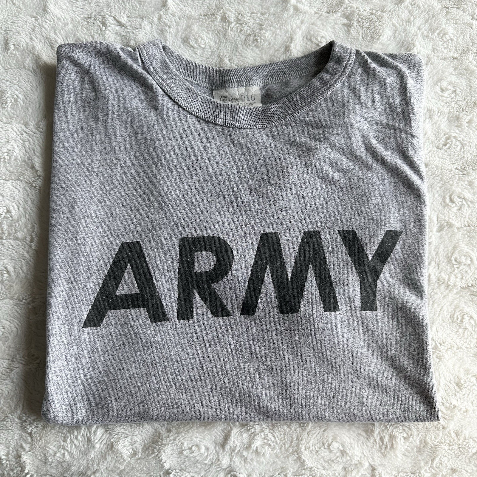 Vintage Champion Army Shirt Tee Mens Large Gray Military Single Stitch 80s USA