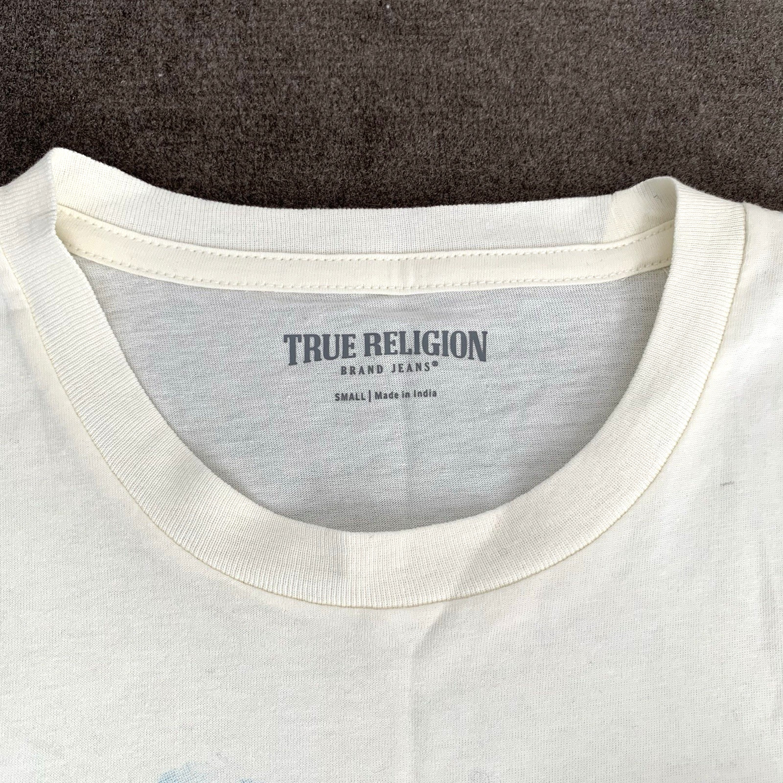True Religion Mens T-Shirt Size Small Cowboy Graphic Print Embroidered Beige gallery