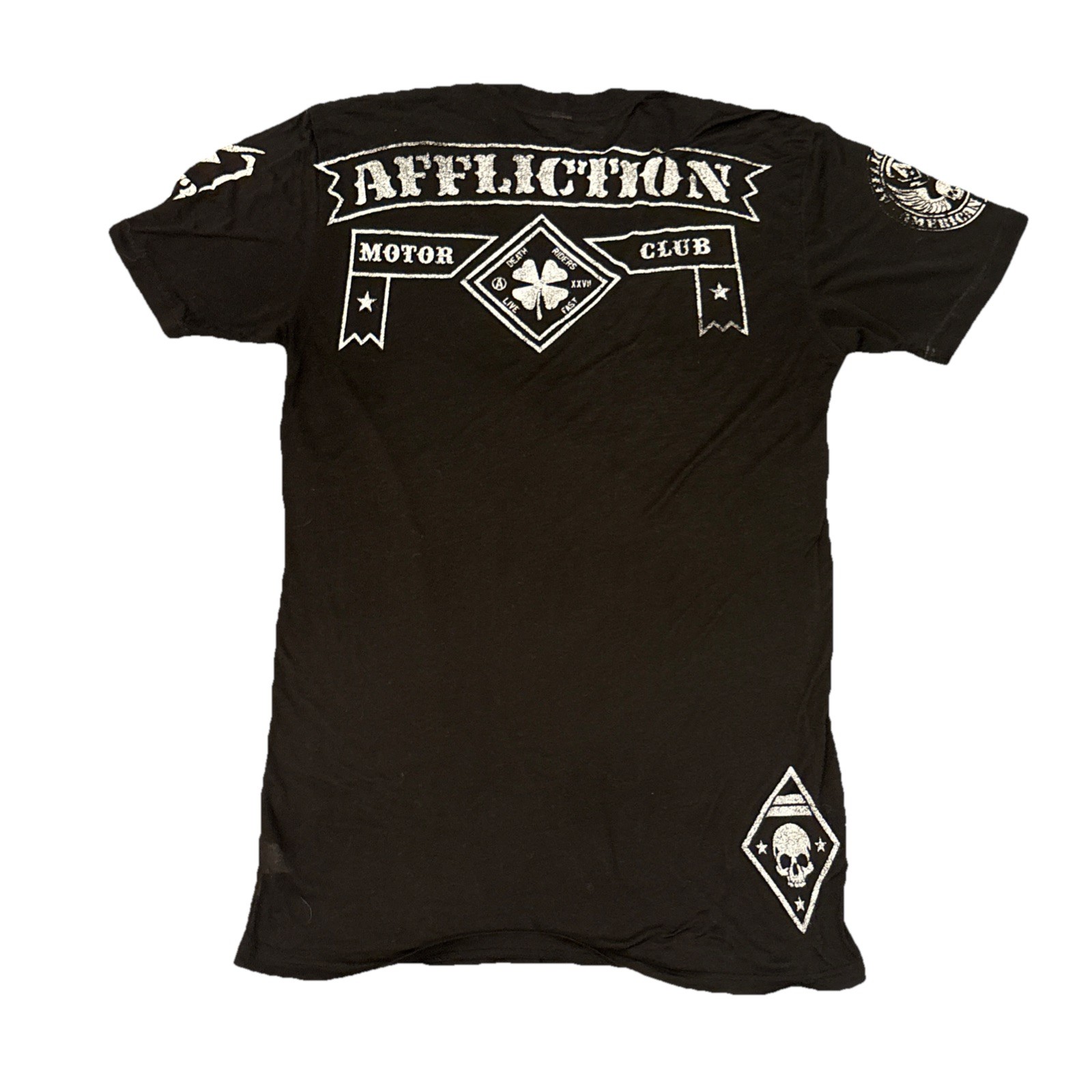 Y2K Affliction Tee Skull L Black Live Fast Death Rider Motor Club Sheer Shamrock gallery